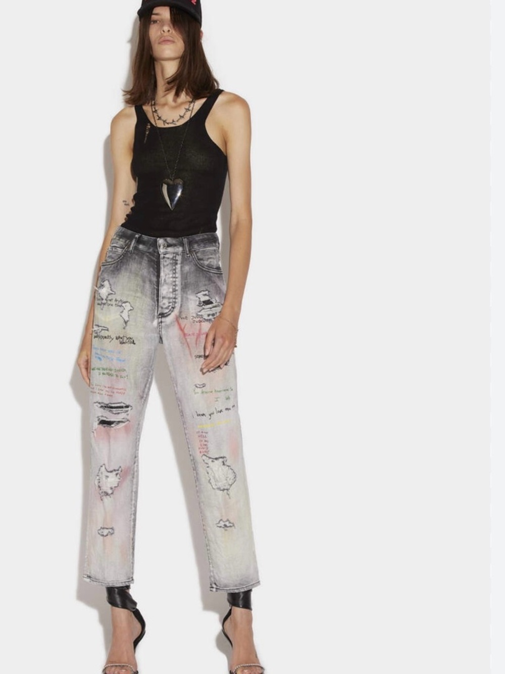 DSQUARED2 Gray Graffiti Boston Distressed Ankle Jeans. Size 38 Italian